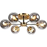 KCO Lighting 6-Light Modern Gold Globe Ceiling Light Brushed Brass Metal Close to Ceiling Lighting Fixture Bathroom Mid Centu