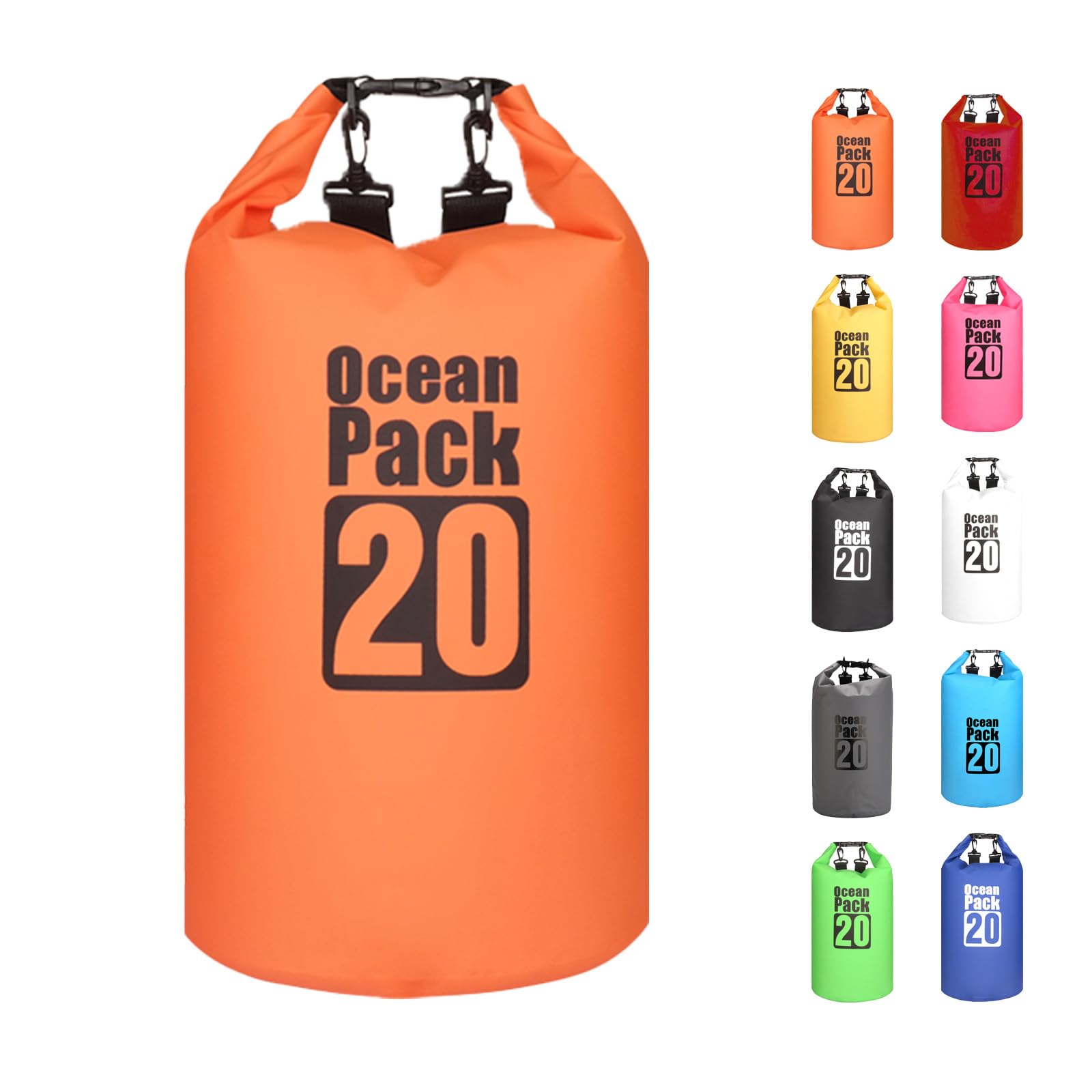 MORAINJAY 20L Orange Dry Bag,Waterproof Bag with Double Adjustable Shoulder Strap,Large Capacity Dry Sack 2L 5L 10L 15L 20L 30L for Outdoor Camping,Rafting,Swimming,Boating,Surfing