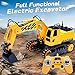 DOUBLE  E Remote Control Excavator Full Functional Construction Tractor, Rechargeable RC Truck Excavator with 2.4Ghz Transmitter