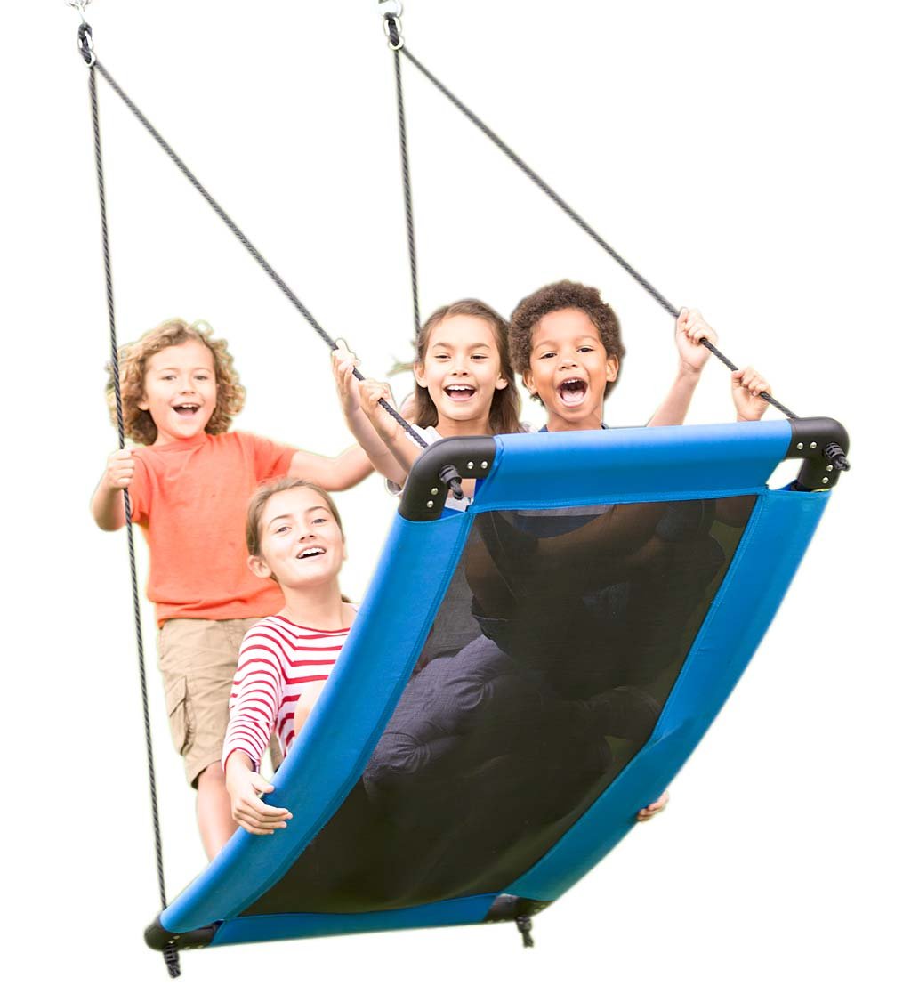 HearthSong SkyCurve Hanging Platform Rope Tree Swing for Multiple Children, Padded Steel Frame, Weather Resistant Fabric Mat, 400 LB Max Weight, 60 L x 32 W