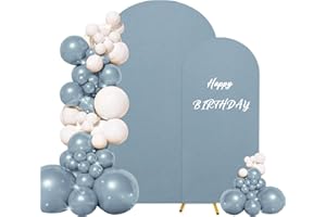 JALANCY Set of 2 Wedding Arch Stand Cover Round Top Spandex Fitted Arch Cover for Baptism Birthday Party Baby Shower Wedding Arch Stand Decoration（7.2FT, 6FT, Dusty Blue）