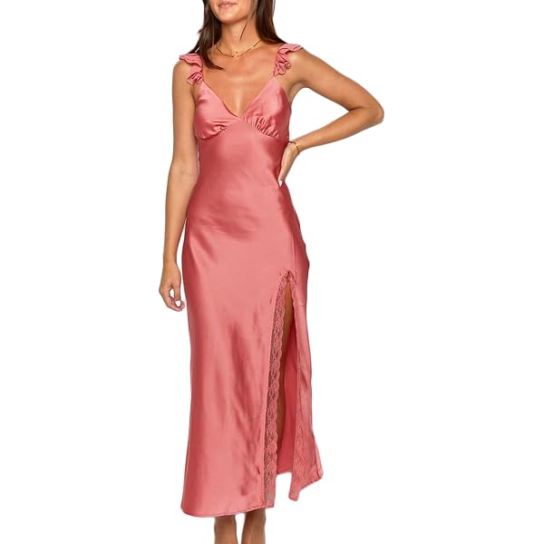 Amazon.com: cffvdiz Pink,S, Women's Sexy Satin Silk Maxi Dress Summer One  Shoulder Backless Straps Slim Fishtail Hem Wedding Guest Dresses : Clothing,  Shoes & Jewelry