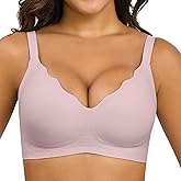 Xcutting Wavy Wireless Bras Push Up Bralette Seamless Wirefree Plunge Bra Everyday Bras for Women No Underwire Full Coverage