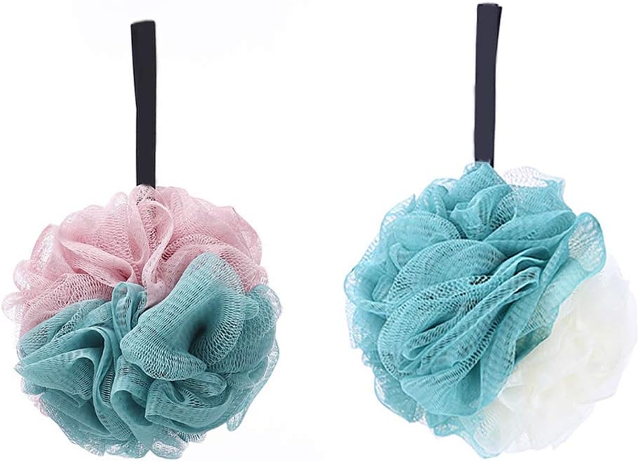 Omenluck 2Pcs Mesh Bath Shower Sponge Ball Back Scrubber Loofahs Balls Mixed