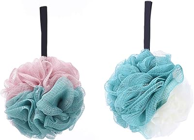 Omenluck 2Pcs Mesh Bath Shower Sponge Ball Back Scrubber Loofahs Balls Mixed