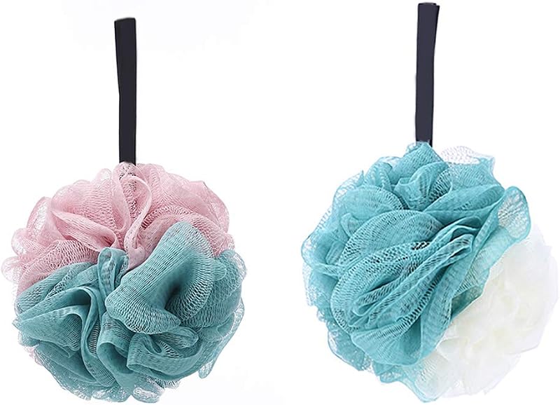 Omenluck 2Pcs Mesh Bath Shower Sponge Ball Back Scrubber Loofahs Balls Mixed