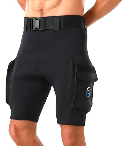 Short De Plongée Néoprène 3 Mm Homme Avec Poches – Surf, Kayak, Jet Ski, Pêche, Sports Nautiques – Tailles S à XXXL