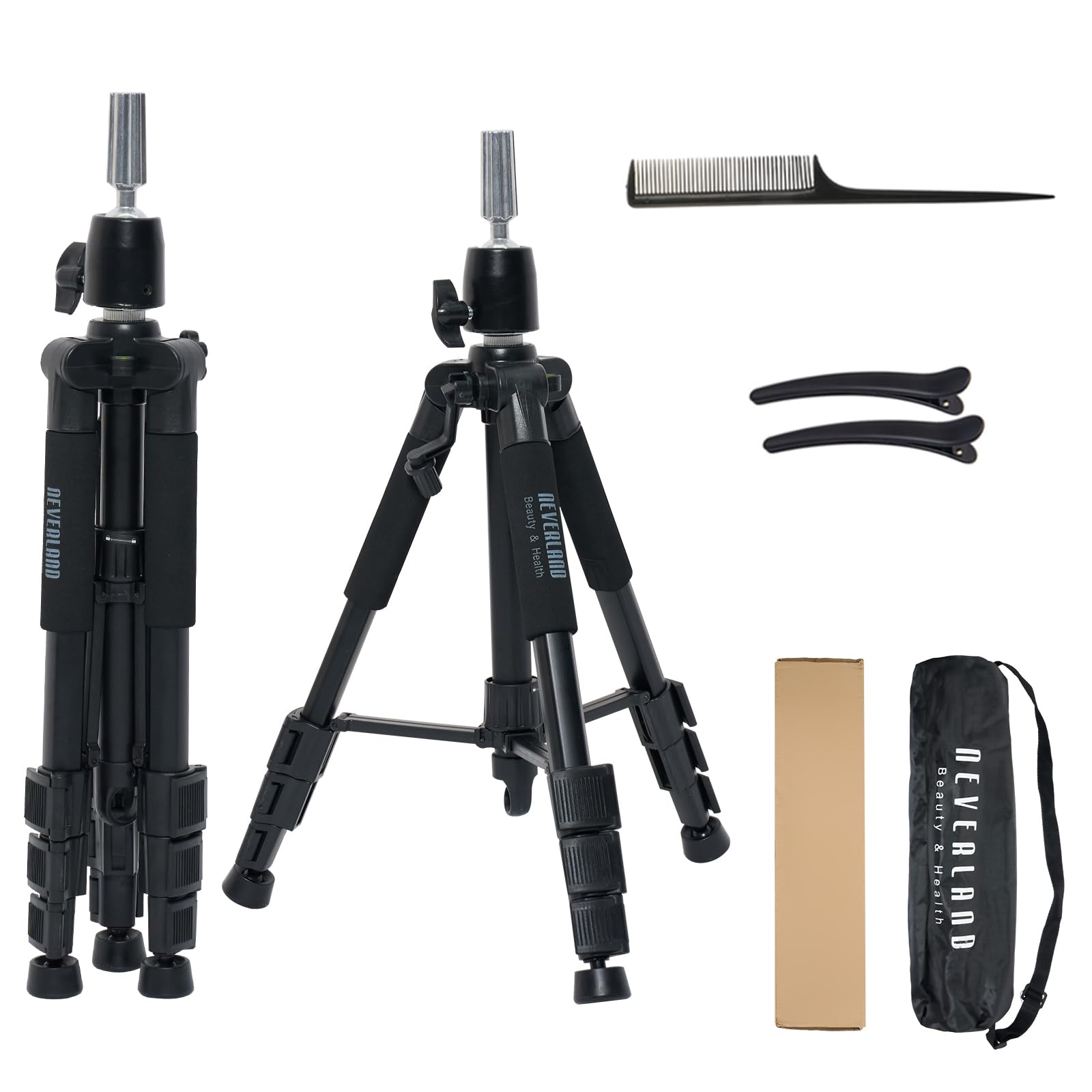 Neverland Beauty & Health Wig Stand, 55 Inches, Doll Head Stand with Non-Slip Base, Adjustable Practice Heads Stands for Mannequin Head with T-Pin Set, Wig Cap, Hair Comb, Hair Clip