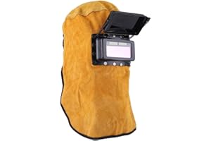SYWAN Cowhide Leather Welder Hood Welding Helmet Protective Gear Mask Work Cap,Solar Auto Darkening Filter Lens… (Full head)