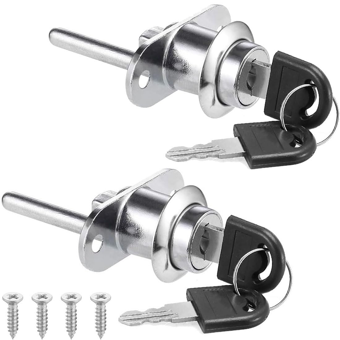 Litensh 2PCS Filing Drawer Lock with Keys, Cabinet Cam Piston Locks for Desk Cupboard Wardrobe Furniture File Plunger Door Lock Locke，Diameter 16mm, Length 60mm Silver