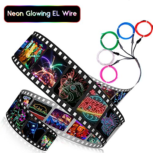 EL Wire, ESCOLITE EL Wire Kit Neon Lights Battery Pack Christmas Tree,Easter Halloween DIY Decoration,Home Deco 5 1-Meter, 1m / 3ft (2 Pack,8 Colors-BWPGRYLO) - Thumbnail 4