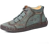 didopery Mens Hand Stitching Leather Lace Up Ankle Boots Casual Vintage Non Slip Flats Arch Support Loafers for Hiking Walking Driving Chukka Boots