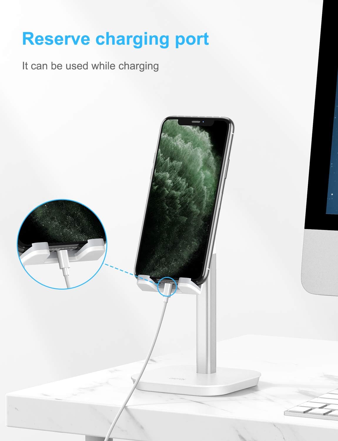 OMOTON Cell Phone Stand, Fully Rotatable Desk Phone Holder with Weighted Base, Compatible with All Cell Phones, iPad, Samsung Tabs and Other Devices (4-11"),Silver: Electronics