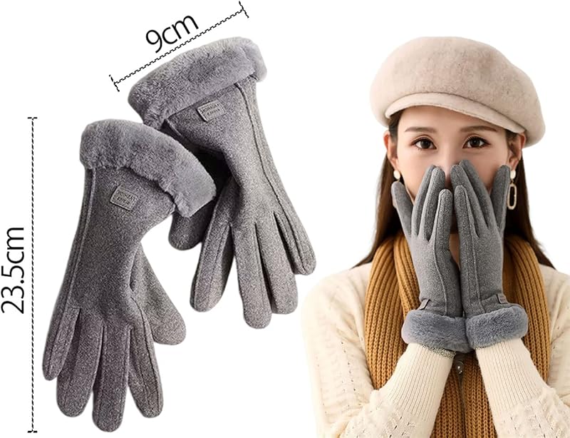 Gants d'hiver pour femme, gants doublés en polaire, gants thermiques doux et chauds, gants de téléphone coupe-vent pour femme conduite quotidienne course à pied cyclisme, Gris — photo 2 sur 6