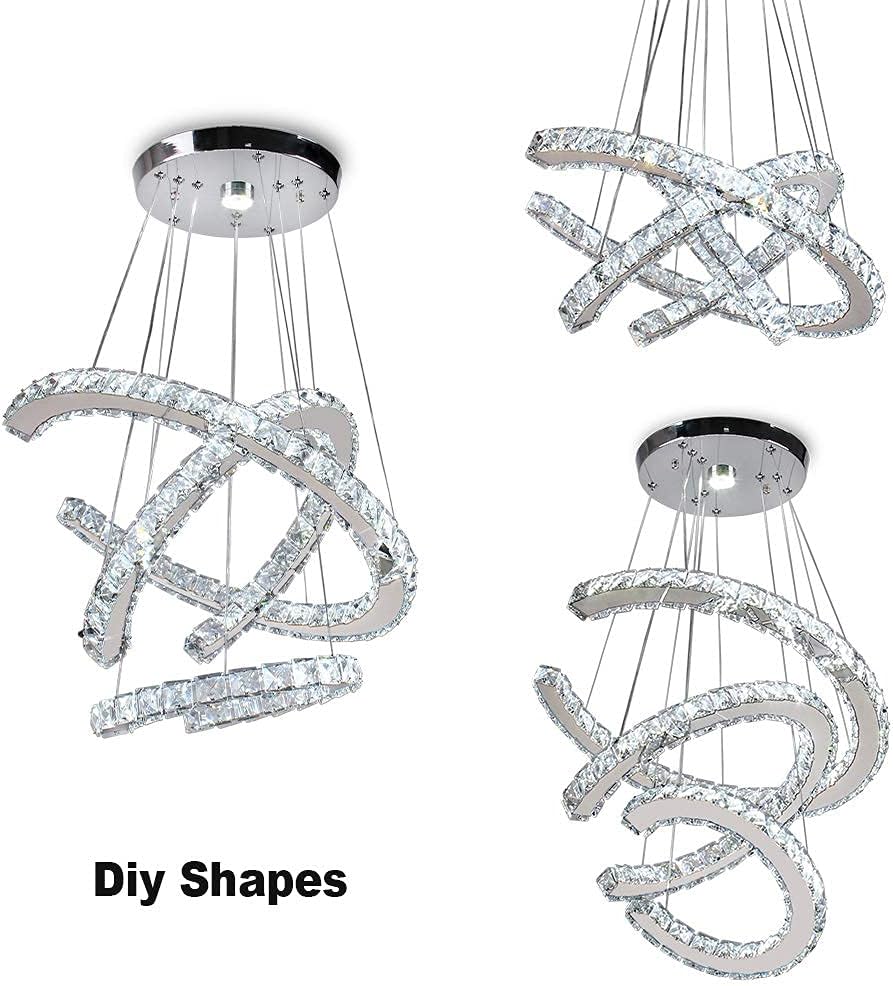 Generic Qihang Modern Crystal Chandeliers 3C LED Pendant Lamp Adjustable Stainless Steel Ceiling Lighting Bright Fixture for Living Room Dining Room Bedroom(Cool White): Home Improvement