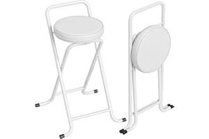 HOMCOM Folding Stools Set of 2, 28.5" Portable Collapsible Bar Stools with PU Cushioned Seat, Footrest and Steel Frame, Folda