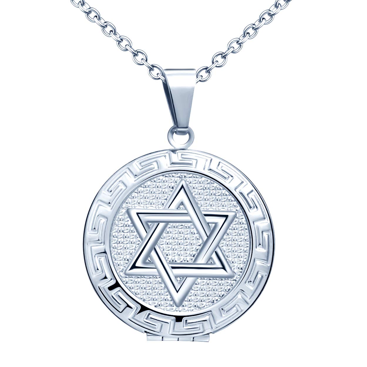 Picture Locket That Holds Photo Stainless Steel Star of David Hexagram Pendant Necklace for Men boy with Box Gift Card