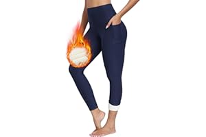 NORMOV Fleece Lined Leggings with Pockets for Women,High Waisted Winter Thermal Warm Sherpa Leggings
