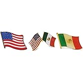 3-Piece Mexico & American Flag Patriotic Lapel Pin or Hat Pin & Tie Tack Set with Clutch Back by Novel Merk