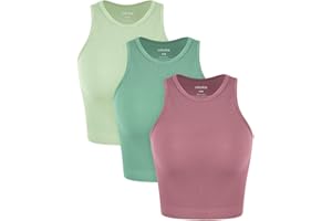 ODODOS 3-Pack Seamless Crop Tank for Women Ribbed Soft High Neck Cropped Tops