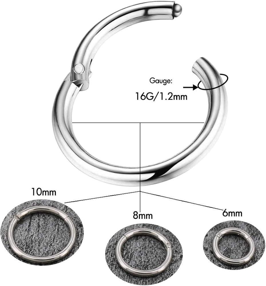 OUFER Cartilage Earring Hoop 16G Helix Earring Piercing 316L Surgical Steel Hinged Clicker Segment Septum Lip Nose Hoop Ring Helix Daith Cartilage Tragus Piercing Jewellery - Image 3
