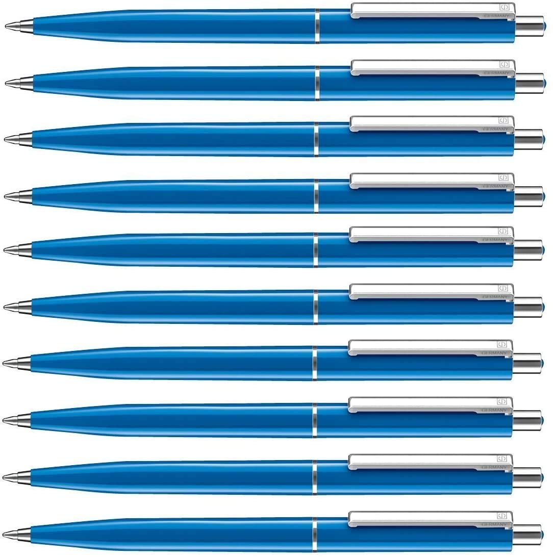 Allpremio® pack of 50 ballpoint pen, blue ink, blue medium line thickness, permanent refillable, in accordance with ISO 12757-2, retractable ballpoint pens with metal clip.