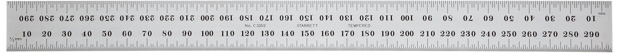 Starrett C335S-300 Semi Flexible Steel Rule With Millimetre Graduations, 300 mm Length, 25.4 mm Width, 0.5 mm Thickness