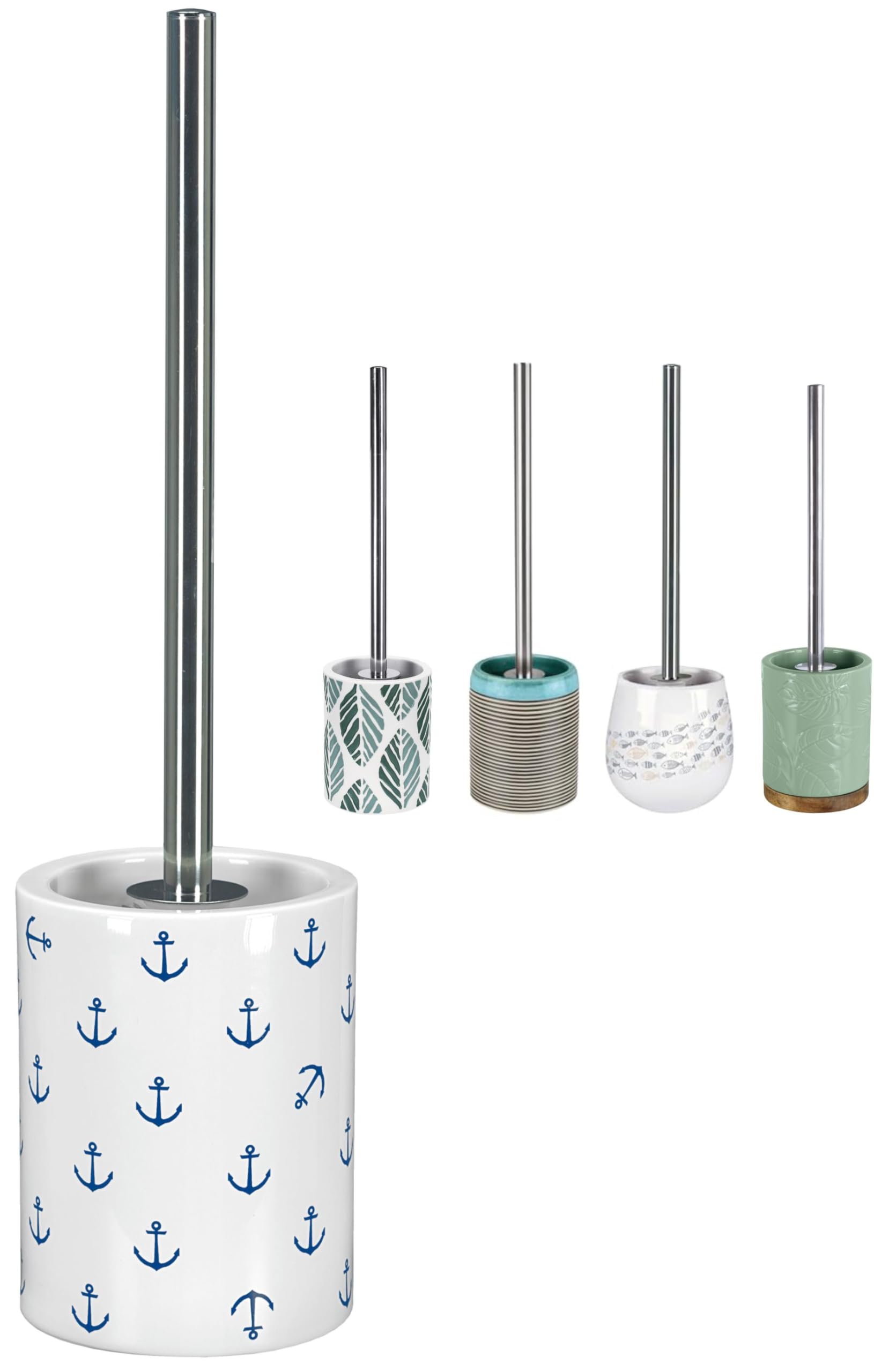 KW Luxury Ceramic/Porcelain/Stoneware Toilet Brush and Holder (Anchor Blue)