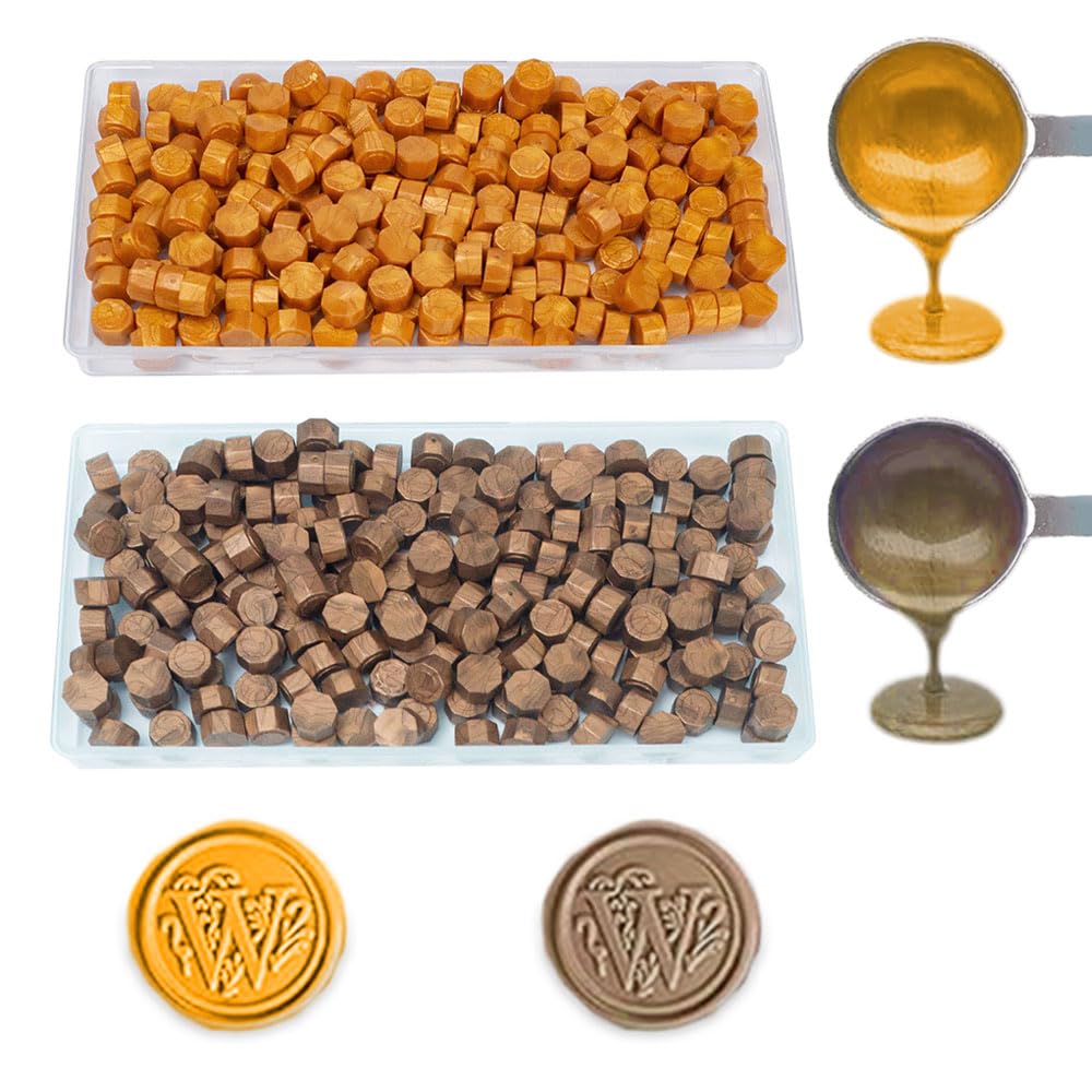 ANBOSE 200 PCS Gold and 200 PCS Brown Sealing Wax Beads for Making Party Invitations