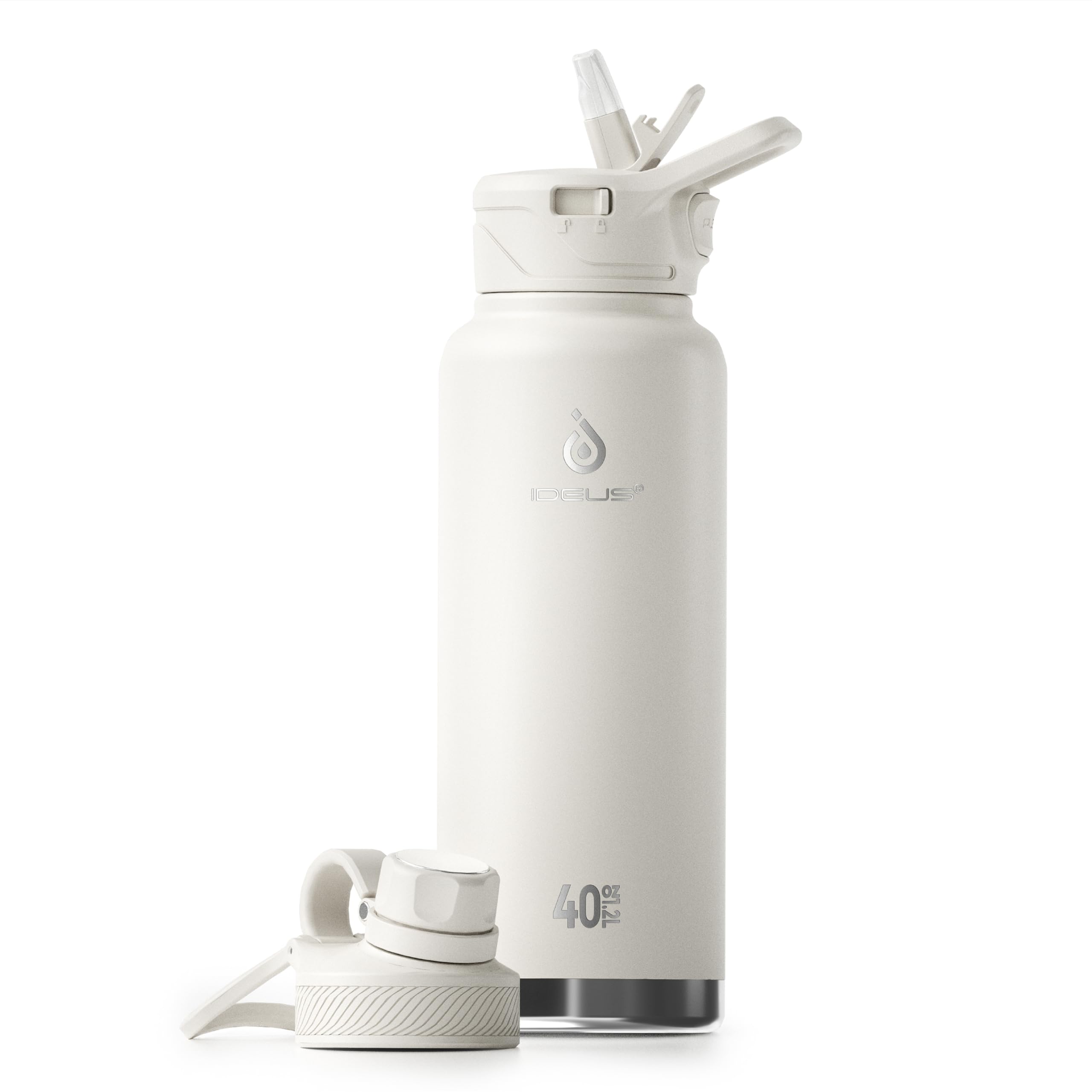 IDEUS Vacuum Insulated Water Bottle 1140ml/40oz, Leak-Proof Stainless Steel Water Bottle, Double Wall Flask, Metal Sports Canteen with 2 Lids
