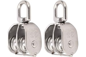 OVAQUIXI Stainless Steel Double Pulley Block, M25, 150kg Bearing Capacity, Swivel Roller for Camping & Hiking Equipment, Pack