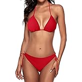 Zonsaoja Women String Bikini Set Halter Side Tie Two Piece Swimsuit Triangle Bathing Suits