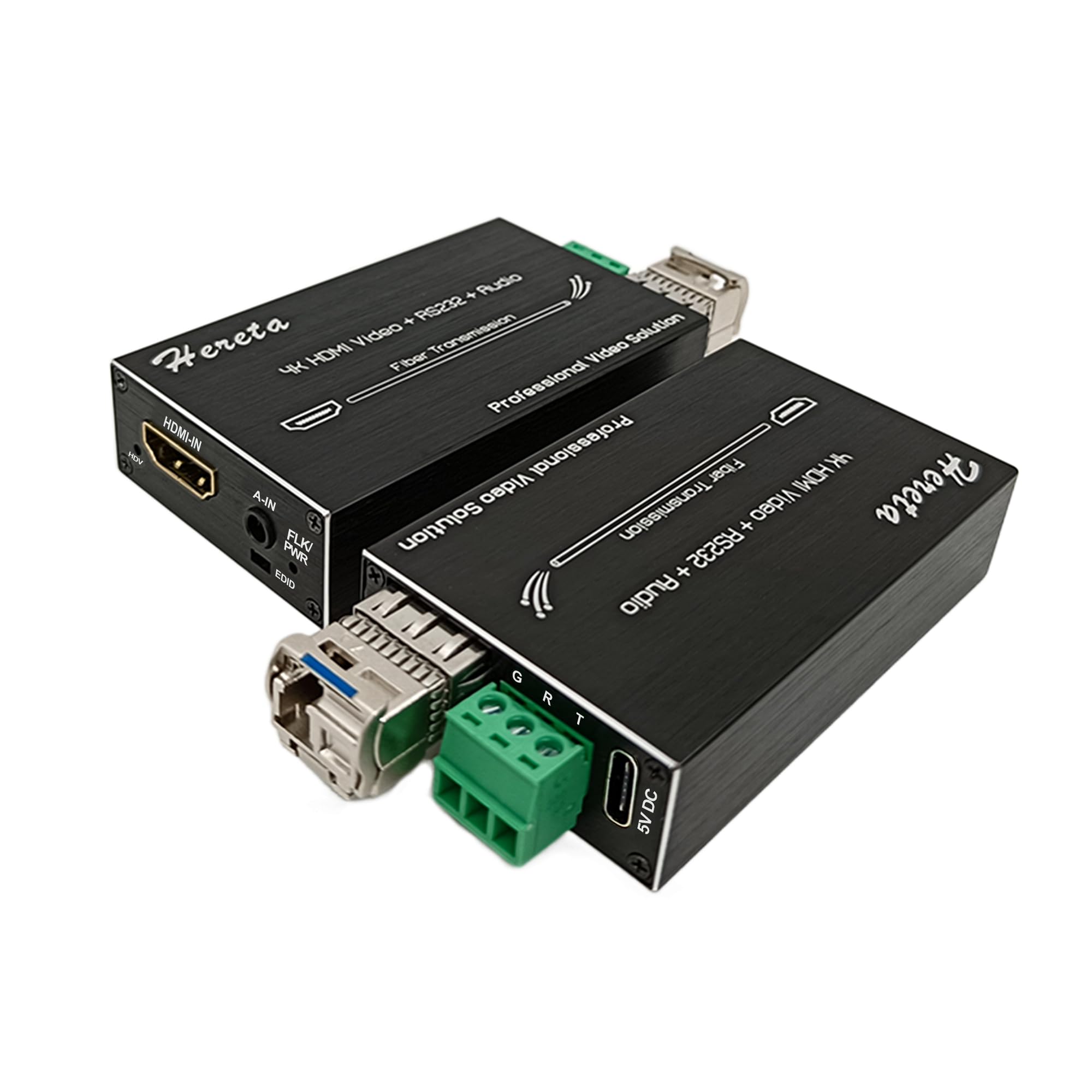 Hereta 4K HDMI Fiber Video Extender 10.2Gbps Mini HD Fiber Converter with RS232 and Audio Extension of Distances Up to 20km Over Single-Mode Single Fiber SFP Optical Transceiver