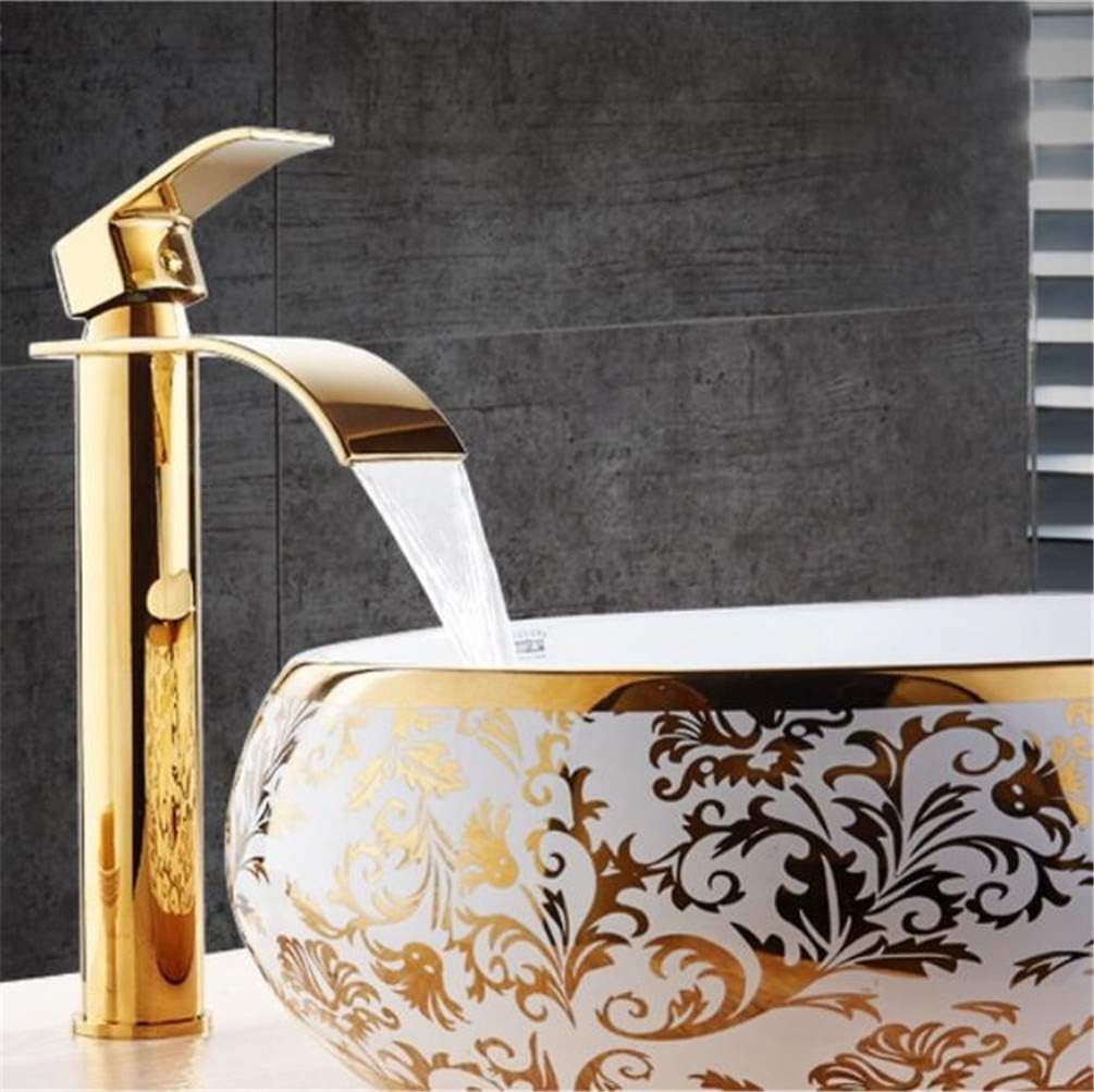 BKWZA Basin Faucet Gold And White Waterfall Faucet Bathroom Faucet Bathroom Mixer Tap Hot And Cold Sink Faucet Single Holder Single Hole,Gold