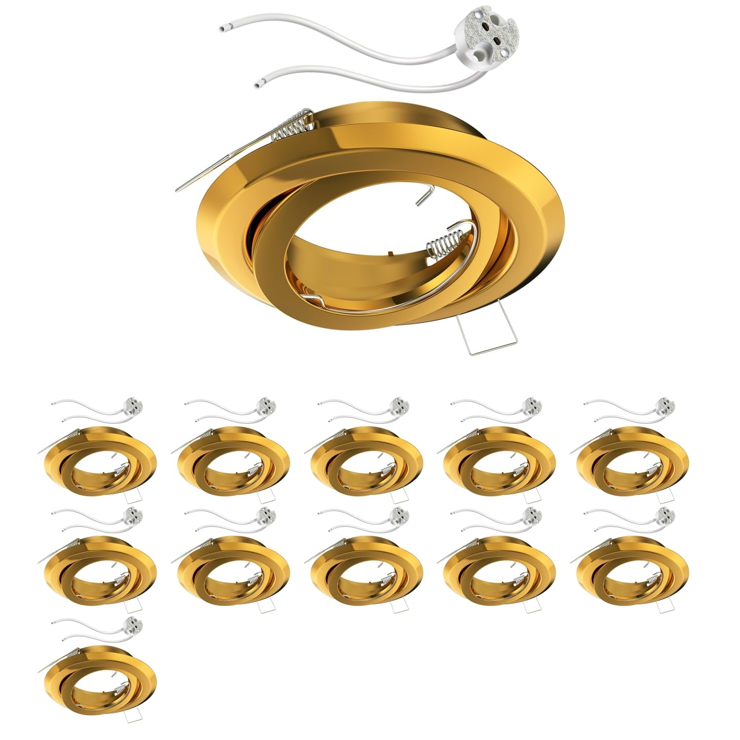 ledscom.de 12 pcs. recessed Ceiling Frame FABI, Round, swivelling, Gold Glossy, incl. GU5.3 Socket