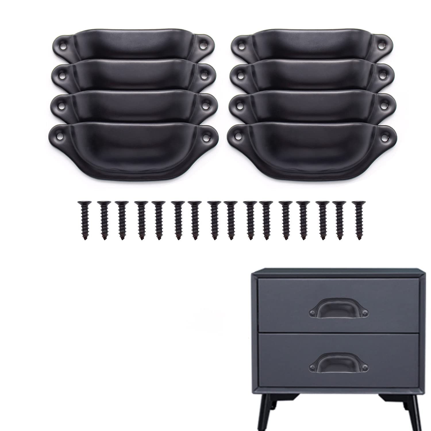 KLEHOPE 8 Pack Shell Cabinet Handles, Black Shell Cup Pulls, 98mm Length (83mm Hole Centres), Drawer Handles for Kitchen Cabinets, Drawers, Wardrobes & Furniture