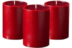 Simply Soson Red Pillar Candles 3x4 inch - Set of 3 - Unscented Decorative Red Candles, No drip Candles, Ideal as Large Candles for Home Decor, Weddings, Holidays