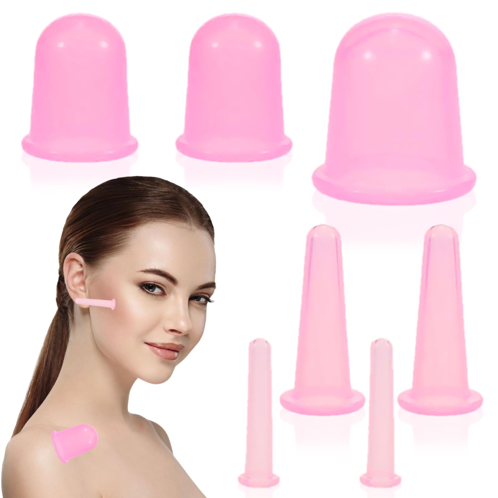 Mecmbj Facial Cupping Set for Face, 7 Pieces Silicone Facial Cupping, with Storage Bag, Body and Face Massage Tool Set, Cellulite Cup Massage Tools for Fighting Aging, Wrinkles, Cellulite