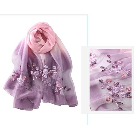 Zebuakuade Schal für Damen, Bestickt, Seide, Frühling und Herbst 185cm*85cm Violett