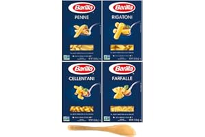 Barilla Pasta, Penne, Rigatoni, Cellentani, and Farfalle, 16 Ounce (Pack of 4) - with Make Your Day Mini Bamboo Spatula