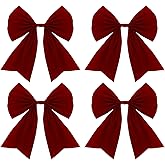 Giegxin 4 Pcs Large Burgundy Christmas Velvet Bows 9 x 10.6 Inch Burgundy Christmas Tree Velvet Ornaments Bows Waterproof Xmas Tree Topper for Holiday Xmas Home Outdoor Party Decoration