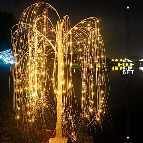 Pooqla 288 LED 6FT Warm White Lighted Willow Tree, White LED Tree
