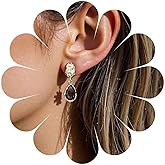 Aneneiceera Vintage Oval Amber Earrings Enamel Brown Dangle Earring Hammered Irregular Disc Stud Earring Tiger Eye Drop Earrings Jewelry for Women