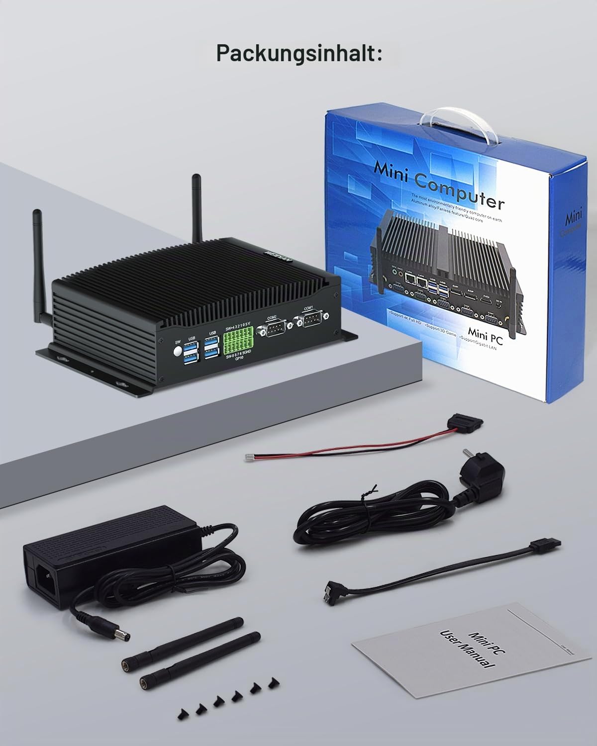 WEIDIAN Lüfterloser Mini PC, Industrie PC Core i7-10510U, Industrial Fanless Computer, 2HD+DP Triple Display, 2RS232 COM, 2RJ45 LAN, 6USB, GPIO, WiFi, BT, Win11/Linux/Ubuntu(16GB RAM 512GB SSD) 9