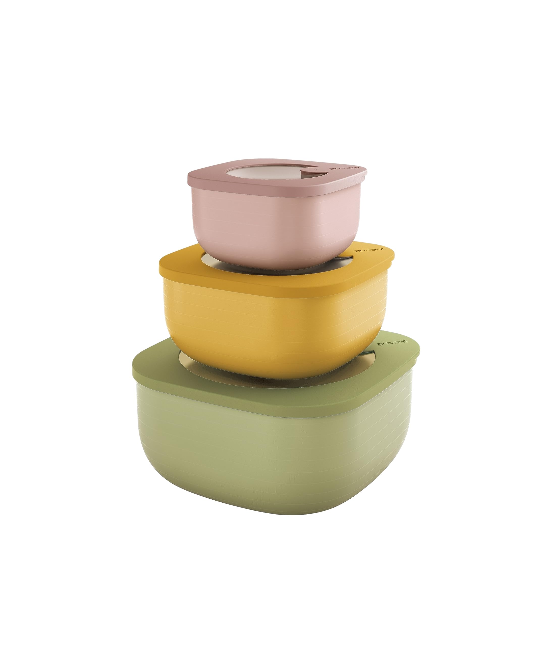 Guzzini - Kitchen Active Design, STORE&MORE BIO Set of 3 Shallow Airtight Fridge/Freezer/Microwave Containers - Multicolour, 19,5 x19,5 x h9,3 cm | 450/975/1900 cc - 17072552