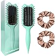 Curl Defining Brush Boar Bristles Curly Hair Brush With 2 Psc Silk Scrunchies Detangling Brush For Curly Hair Detangling Brush Styling Comb Curling (green)