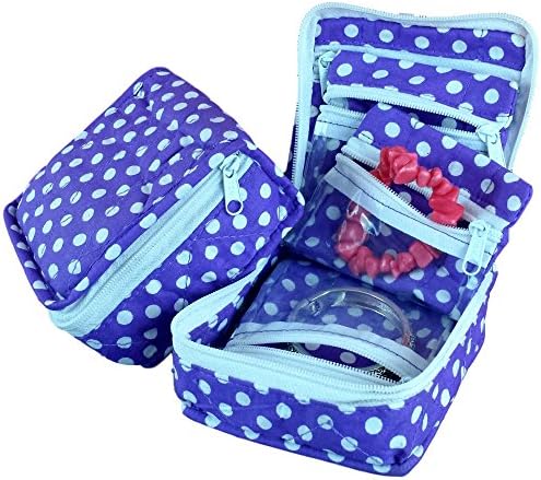 Quilted Cotton Cosmetic Organizer Jewelry Organizer Travel Pouch in Beautiful Purple Polka Dot Design