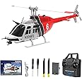 Hylukon C138 Remote Control Helicopter, 1:33 Scale Bell206 Helicopter 2.4G 4CH RTF Single Propeller Aileron Free, Six-axis Gyroscope, Modular Battery, One-Touch Function Gift for Adults 2 Batteries