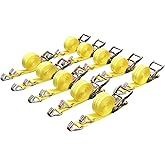 Ratchet Tie Down Straps, 1.5 in x 15 ft, 4,400 lb Breaking Strength, J-Hook, 10-Pack
