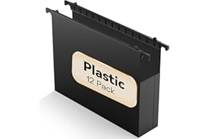 Nordun Plastic Extra Capacity Hanging File Folder Letter Size, 12 Pack Reinforced Hang Folders,Heavy Duty 2 Inch Expansion,Expandable Hanging Folders,Hanging Organizer Designed for Bulky Files (Black)